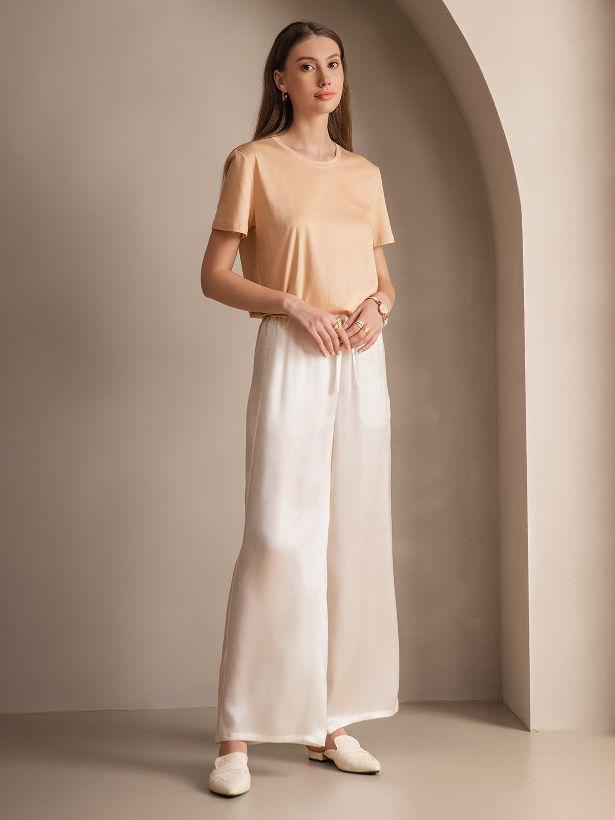 [White] SilkSilky-CA Pure Silk Womens Pants 004