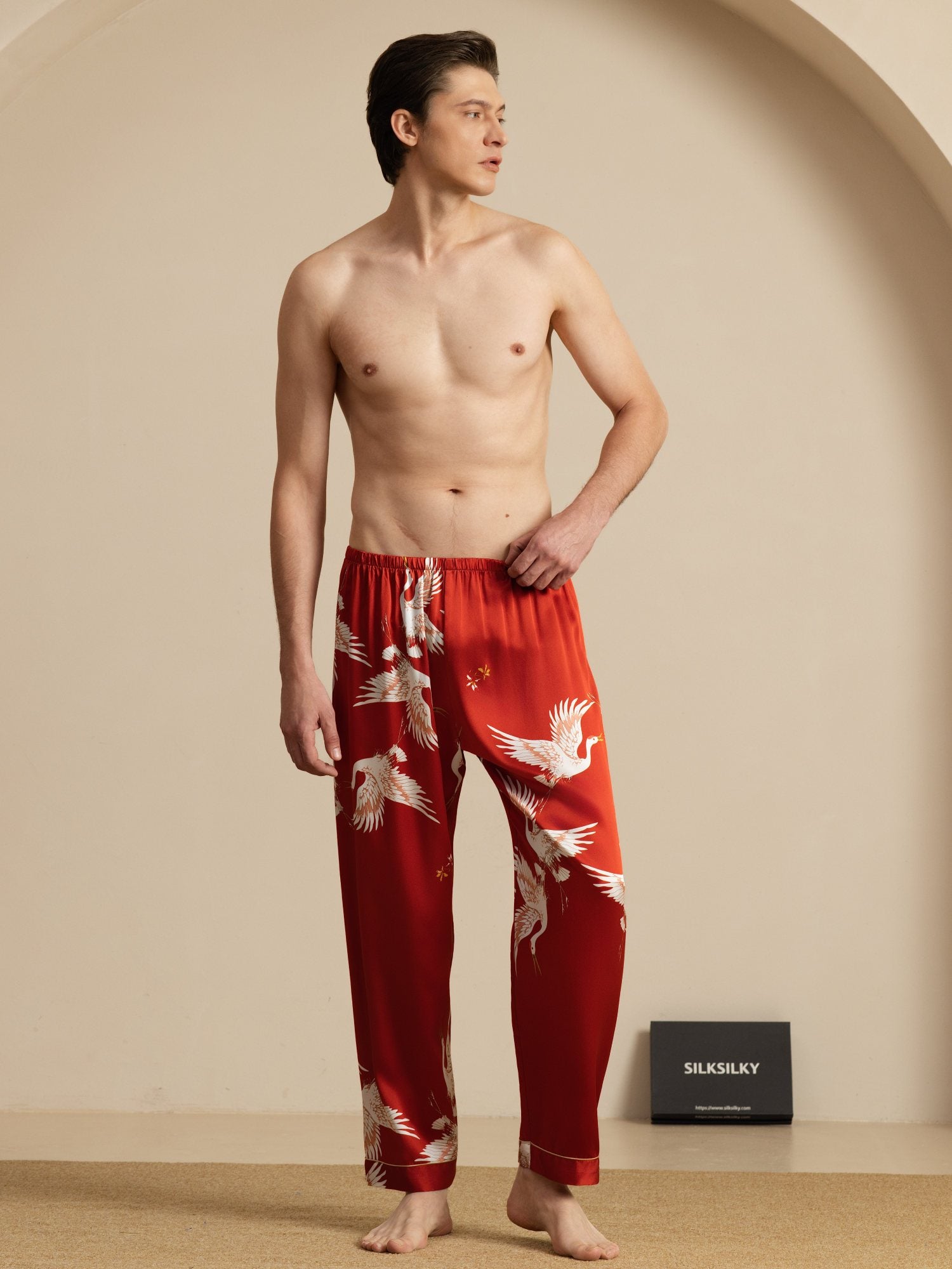 [Wine] SilkSilky-CA 19Momme Mens Sleep Bottoms 005