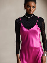 [Rose Red] SilkSilky-CA Spaghetti Strap V Neck Dress 003