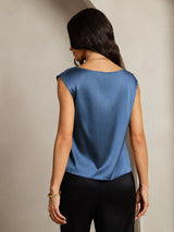 [Real Teal] SilkSilky-CA Cap Sleeve Cowl Neck Women's T-Shirt 002