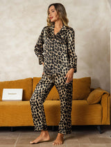 [Leopard] SilkSilky-CA Long Sleeve Notch Collar Women's Pajamas 005