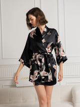 [Black] SilkSilky-CA 3/4 Sleeve Women's Robe 001