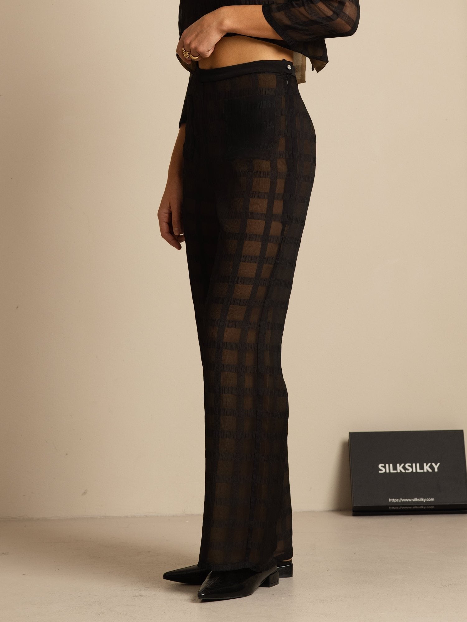 [Black] SilkSilky-CA Pure Silk Womens Pants 004