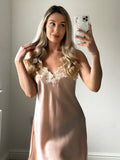 Sexy Silk V-Back Nightgown Slip Dress