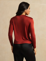 [Fired Brick] SilkSilky-CA 100% Silk Jersey Long Sleeve Crew Neck Women's T-Shirt 002