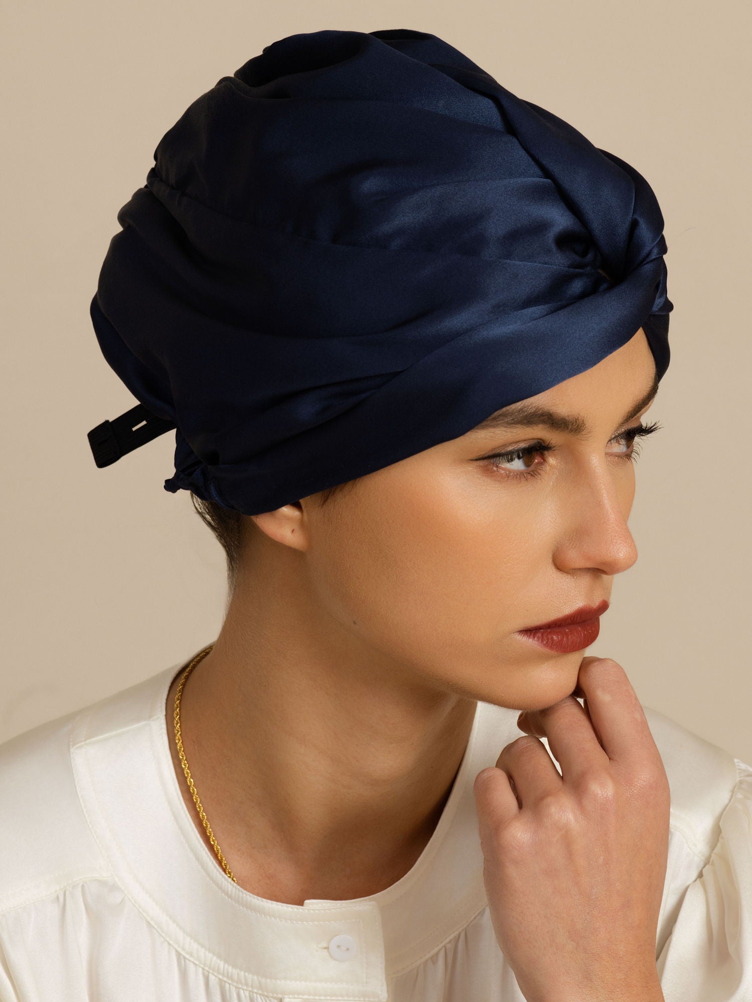 [Dark Blue] SilkSilky-CA 22Momme Sleep Cap 004