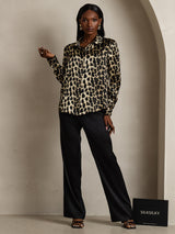 [Leopard] SilkSilky-CA Long Sleeve Lapel Collar Women's Shirt 007