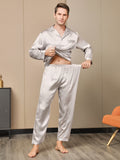 SilkSilky-CA-19Momme-Pure-Silk-Long-Sleeve-Lapel-Men's-Pajamas-Gray-009