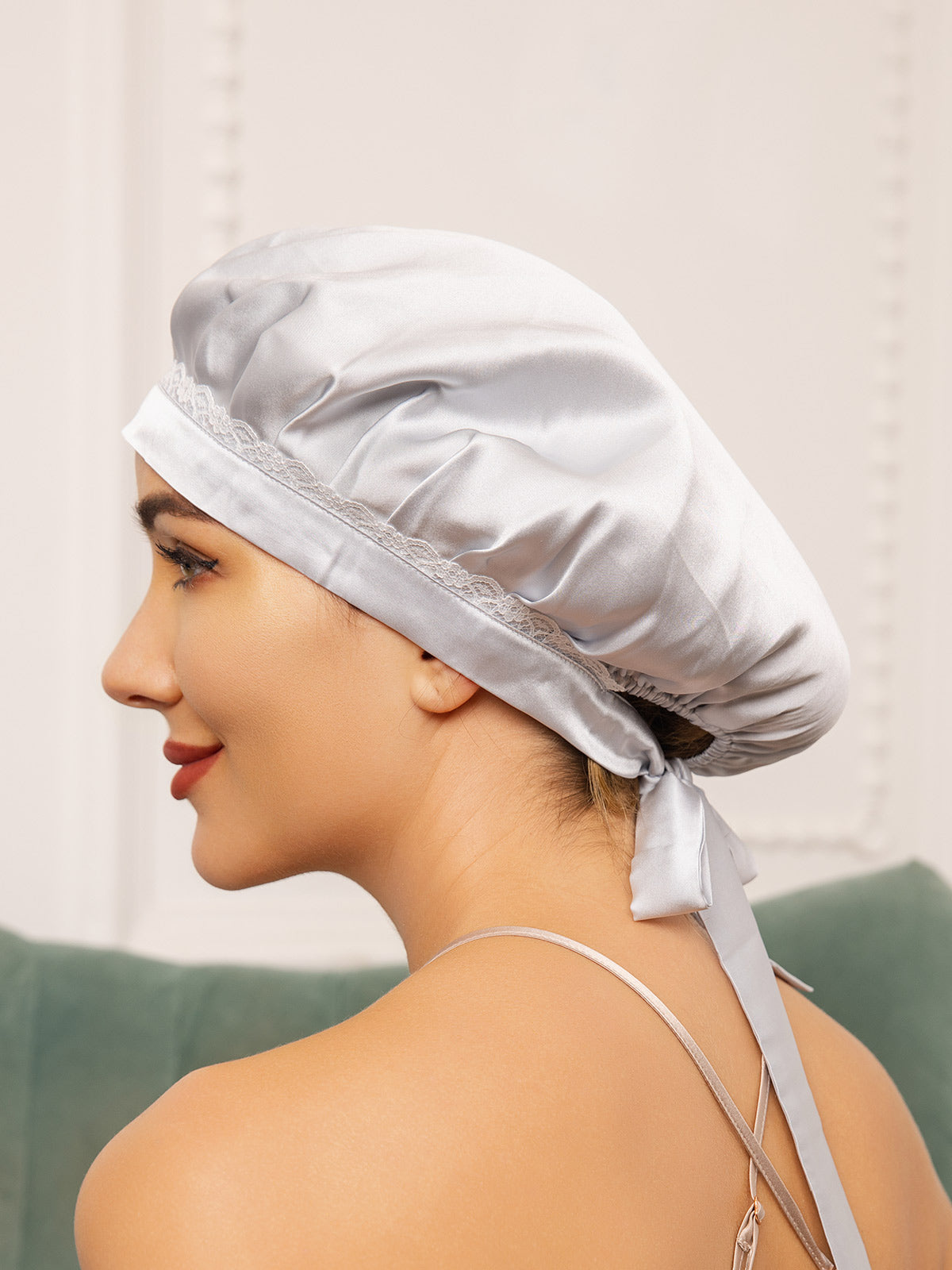 SilkSilky-CA Pure Silk Sleep Cap Silver 001