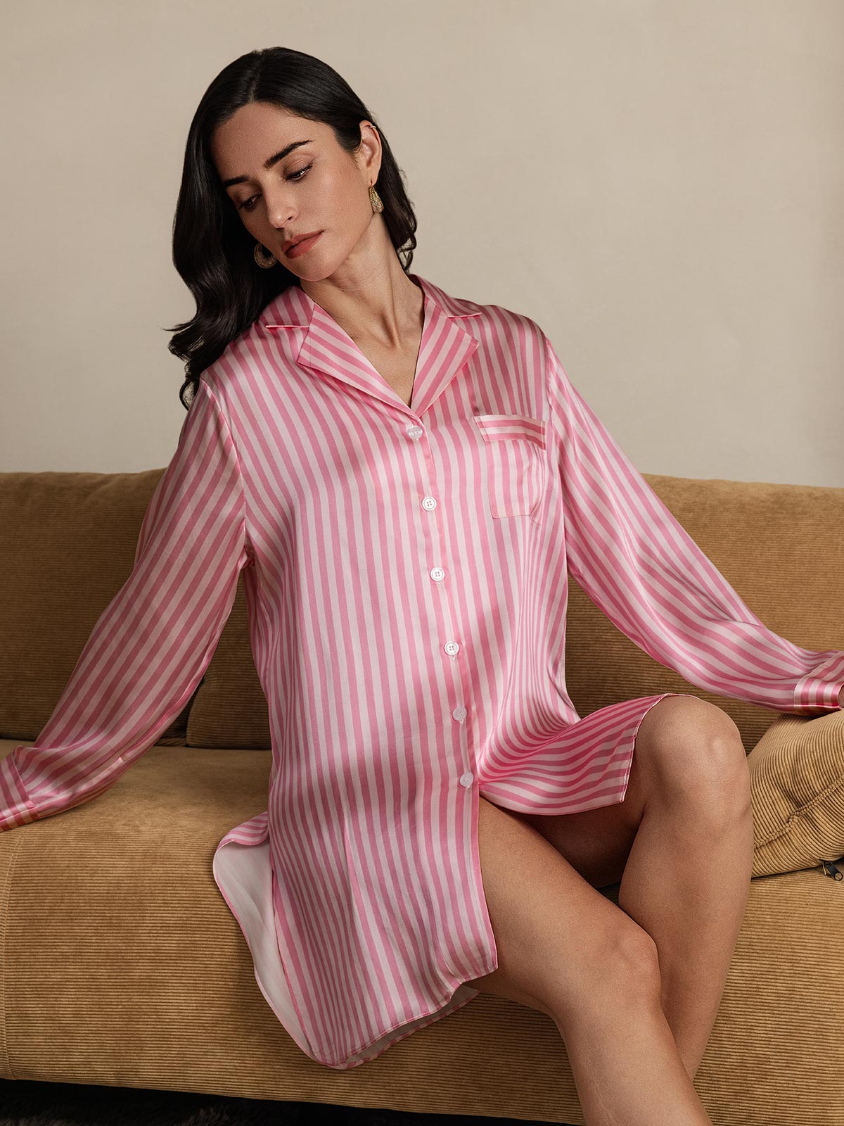 [Pink] SilkSilky-CA Pure Silk Nightshirt 008