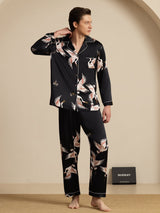 [Black] SilkSilky-CA Long Sleeve Lapel Collar Men's Pajamas 007