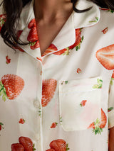 [White Strawberry] SilkSilky-CA Short Sleeve Notch Collar Women's Pajamas 004