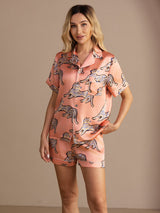 [Pink Cat] SilkSilky-CA Short Sleeve Lapel Collar Women's Pajamas 004