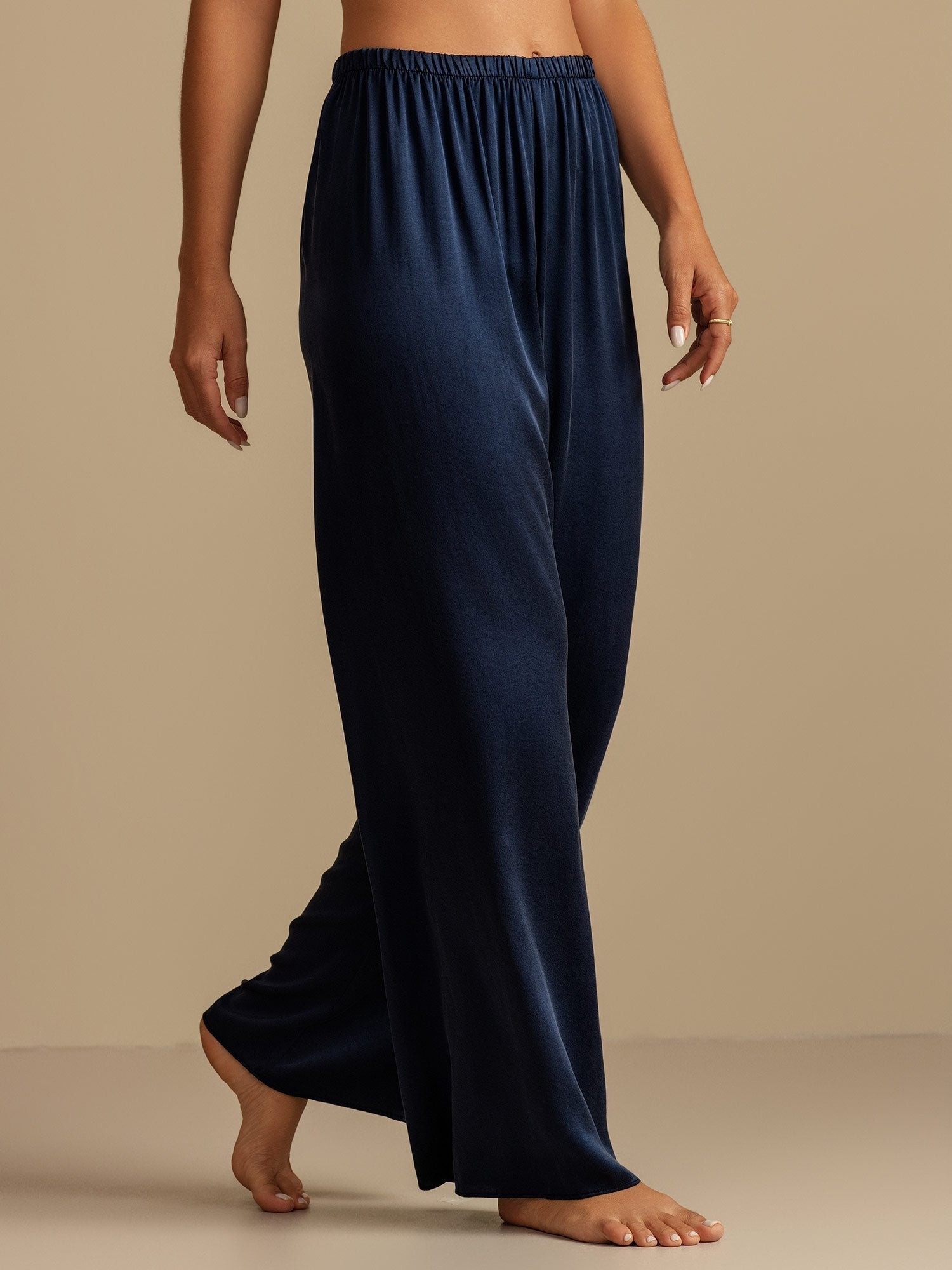 [Dark Blue] SilkSilky-CA 19Momme Machine-Washable Silk Women's Sleep Pants 003