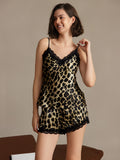 SilkSilky-CA Pure Silk V Neck Camisole Set Leopard 005