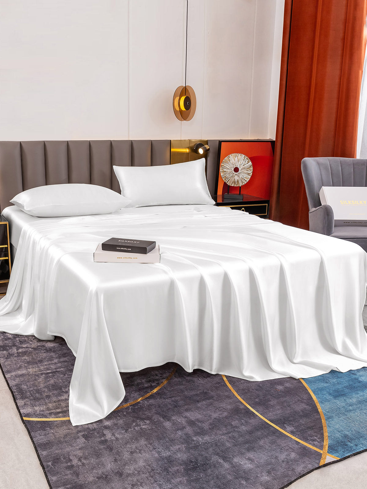 [White] SilkSilky-CA 19Momme Pure Silk Bedding Set 005
