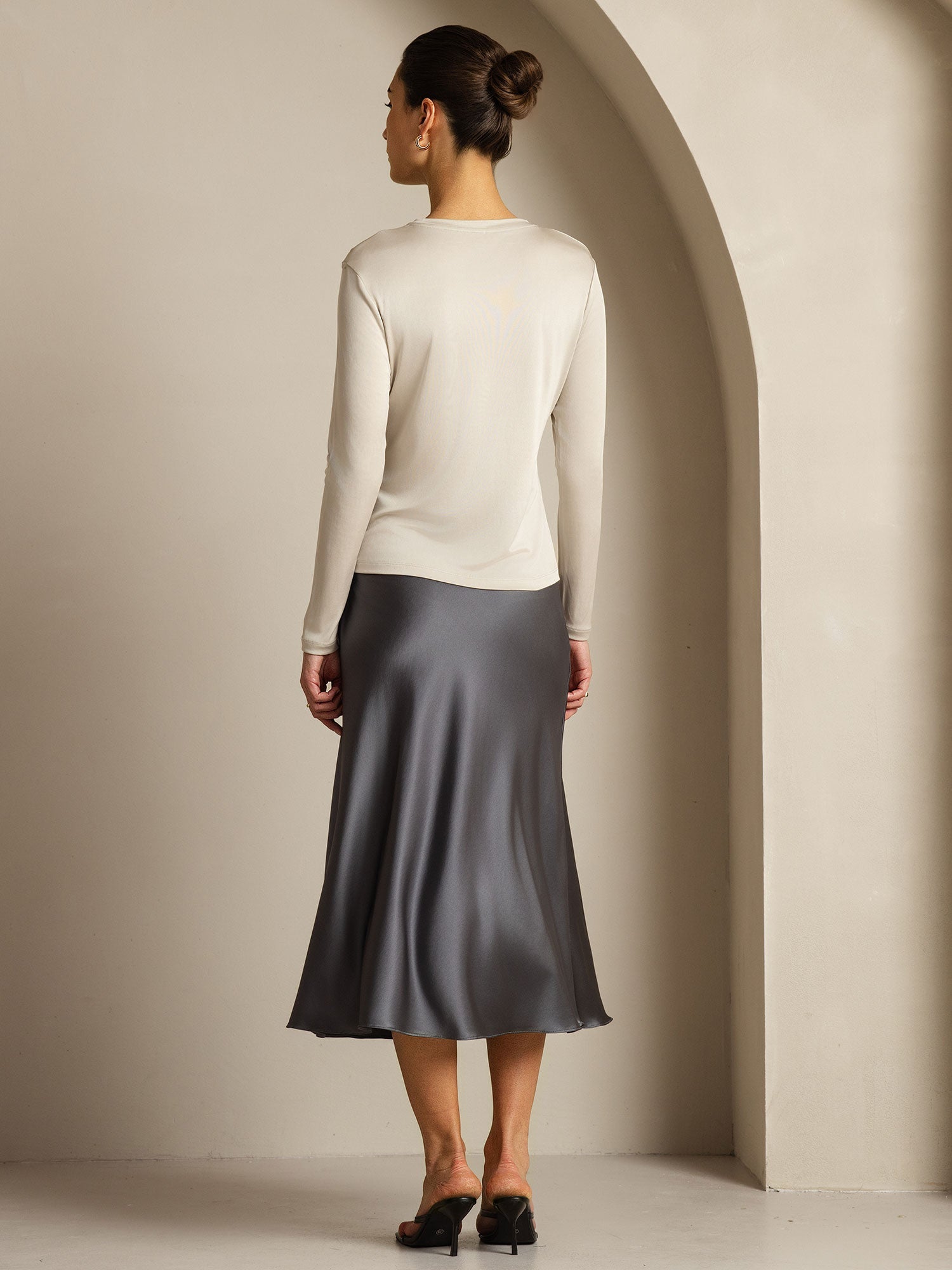 [Gray] SilkSilky-CA Pure Silk Womens T-Shirt 012,