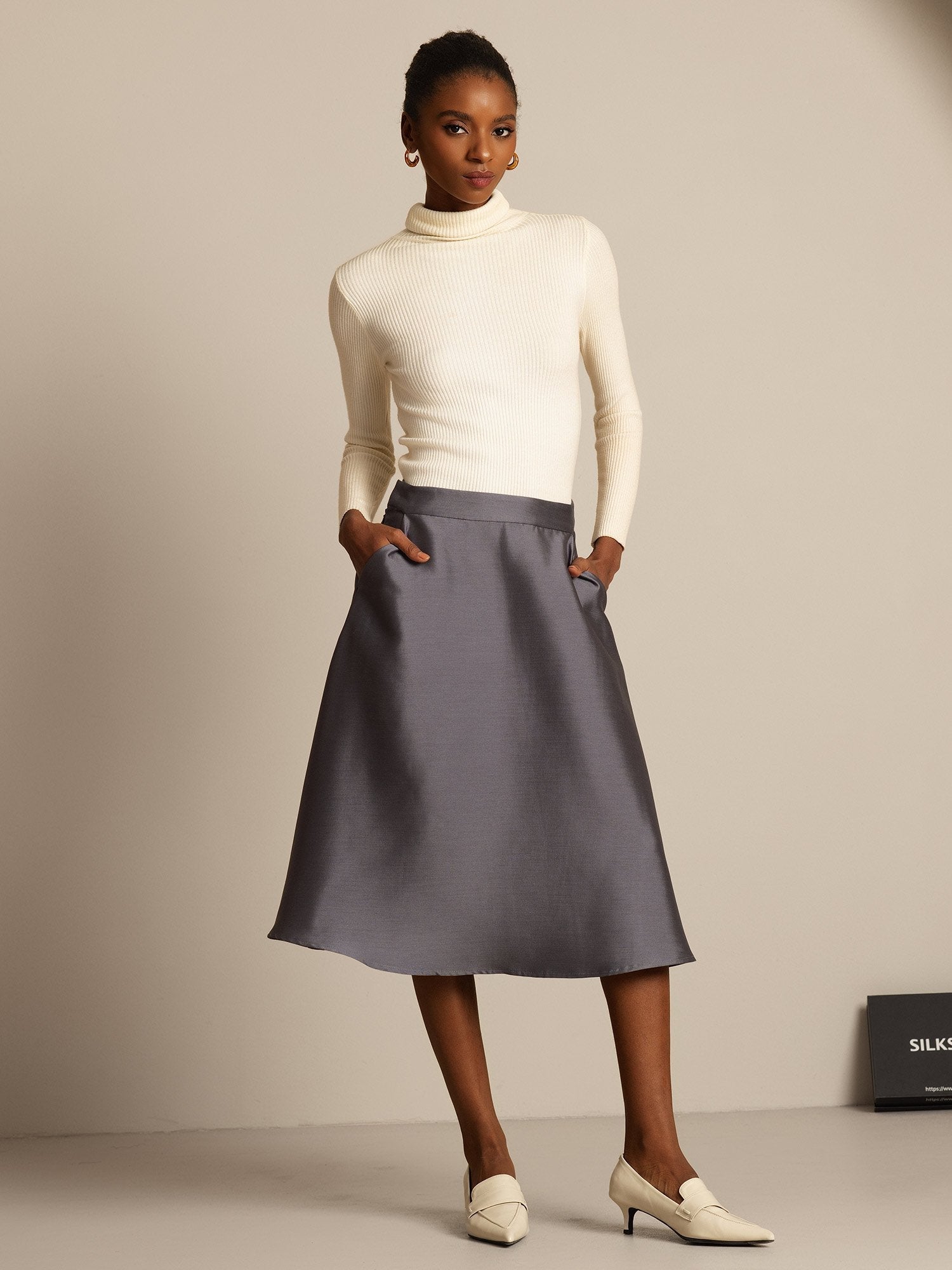 [Gray] SilkSilky-CA 32Momme Silk-Wool Blend Skirt 005,