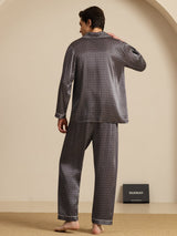 [Black Ginkgo] SilkSilky-CA 19Momme Long Sleeve Notch Collar Men's Pajamas 002