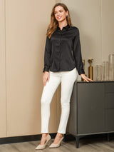 [Black] SilkSilky-CA Long Sleeve Lapel Collar Women's Shirt 004