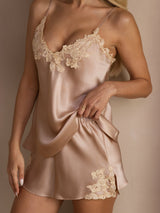 [Pink] SilkSilky-CA Spaghetti Strap V Neck Camisole Set 006