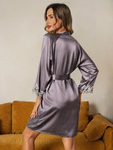 [Purple Gray] SilkSilky-CA 3/4 Sleeve Women's Robe 002