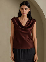 [Bitter Chocolate] SilkSilky-CA Cap Sleeve Cowl Neck Women's T-Shirt 001
