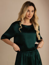 [Dark Green] SilkSilky-CA Short Sleeve Round Neck Women's Pajamas 004