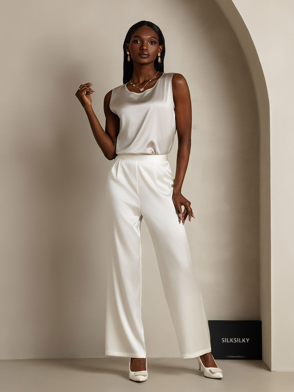 [Light Gray] SilkSilky-CA 19Momme Silk Round Neck Camisole 007