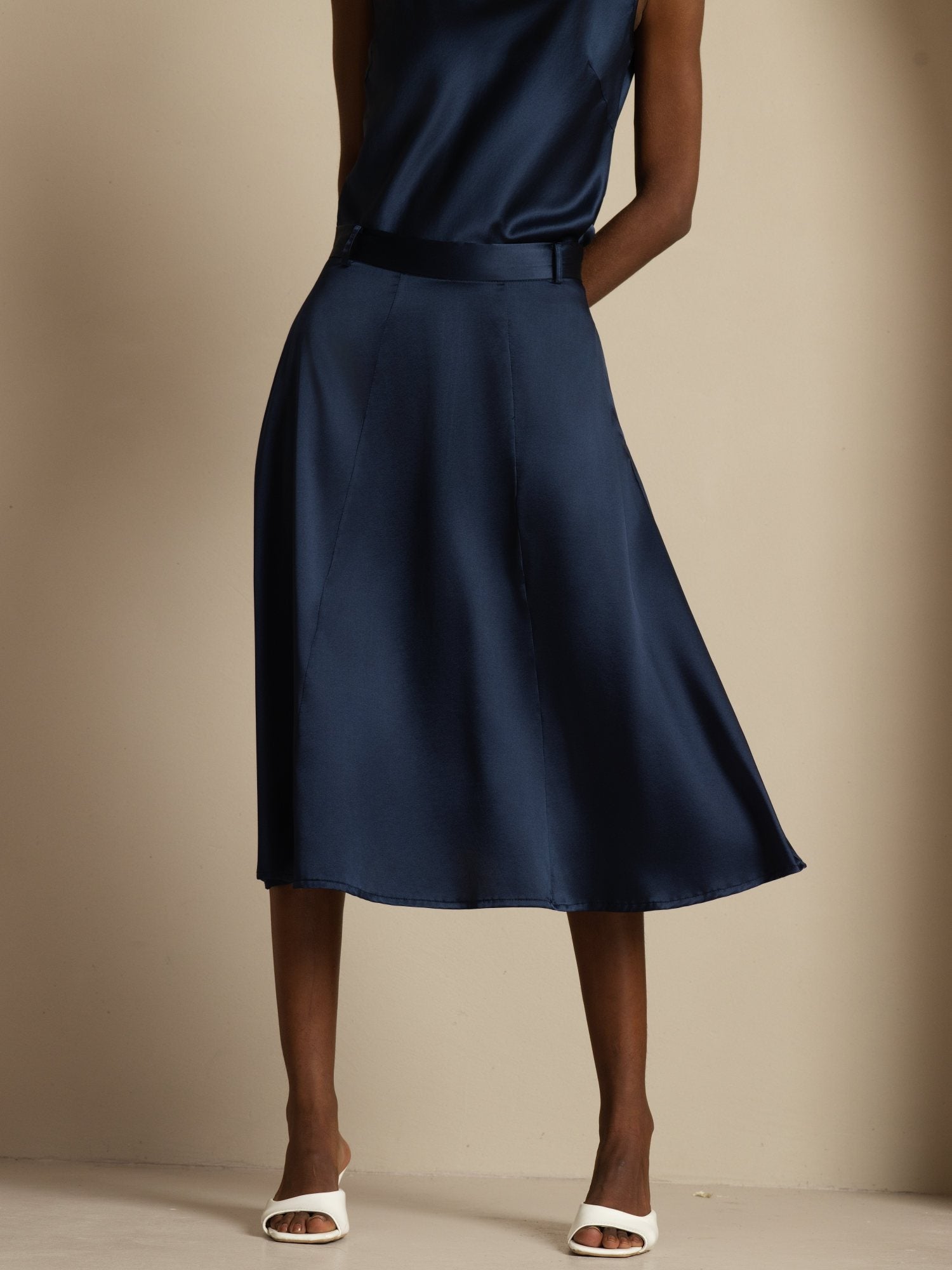 [DarkBlue] SilkSilky-CA 19Momme Silk Skirt 003