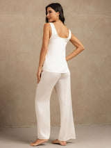 [White] SilkSilky-CA 19Momme Machine-Washable Silk Sleeveless Scoop Neck Women's Pajamas 002