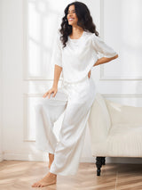 [White] SilkSilky-CA Half Sleeve Round Neck Women's Pajamas 007