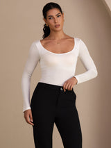 [White] SilkSilky-CA Long Sleeve U Neck Women's T-Shirt 004