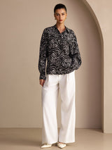 [Black Wave] SilkSilky-CA Long Sleeve Lapel Collar Women's Shirt 004