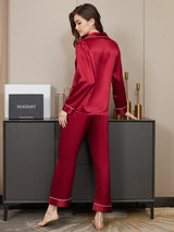 [Dark Red] SilkSilky-CA Long Sleeve Lapel Collar Women's Pajamas 003