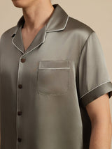 [Grayish Green] SilkSilky-CA Short Sleeve Notch Collar Men's Pajamas 006