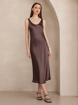 [Coffee] SilkSilky-CA Sleeveless Scoop Neck Dress 001