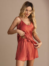 [Wine Ginkgo] SilkSilky-CA Spaghetti Strap V Neck Camisole Set 005