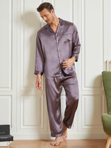 [Purple Gray] SilkSilky-CA Long Sleeve Notch Collar Men's Pajamas 004