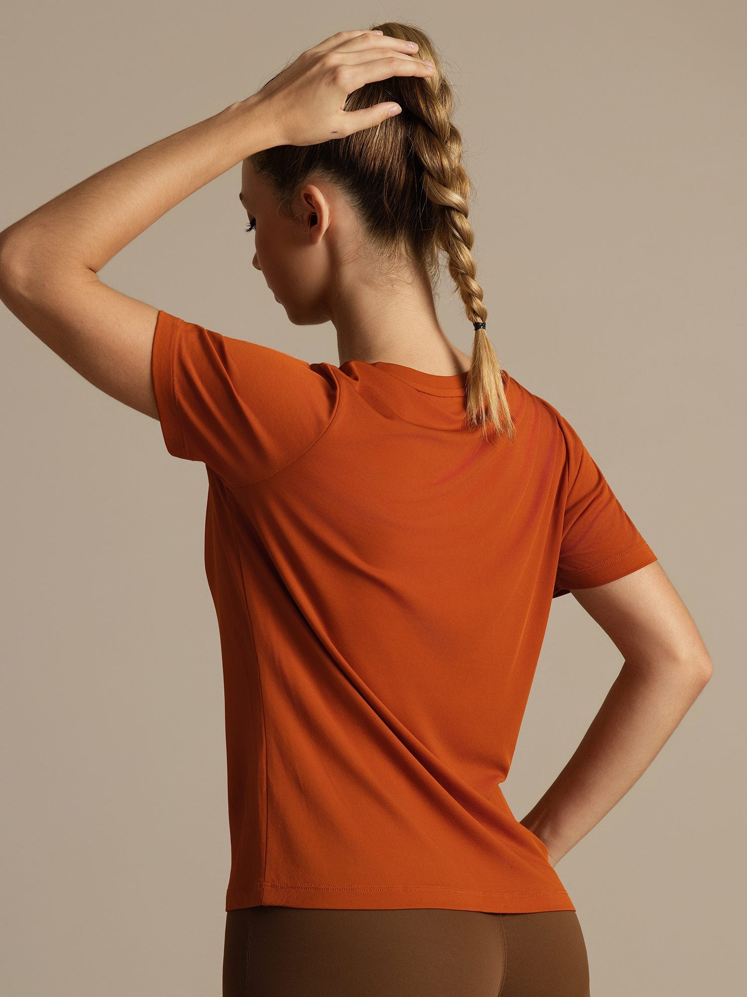 [Orange] SilkSilky-CA 100% High-Twist Silk Jersey Short Sleeve V Neck Women's T-Shirt 002