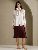 [Light Gray] SilkSilky-CA Long Sleeve High Neck Women's Blouse 006