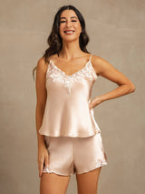 [Pink] SilkSilky-CA Spaghetti Strap V Neck Camisole Set 007
