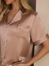 [Tuscany] SilkSilky-CA Short Sleeve Lapel Collar Women's Pajamas 004