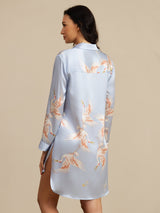[Light Blue] SilkSilky-CA Long Sleeve Lapel Collar Nightshirt 002