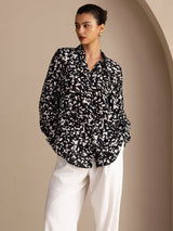 [Black Speckle] SilkSilky-CA Long Sleeve Lapel Collar Blouse 001