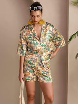 [Sand Crocodile] SilkSilky-CA Short Sleeve Notch Collar Women's Pajamas 001
