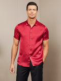 SilkSilky CA Silk Short Sleeve Collar Men's Shirt Red 003