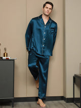 [Teal] SilkSilky-CA Long Sleeve Notch Collar Men's Pajamas 004