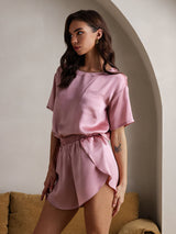 [Pale Mauve] SilkSilky-CA Short Sleeve Round Neck Women's Pajamas 005