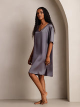 [Purple Gray] SilkSilky-CA Half Sleeve V Neck Nightgown 007